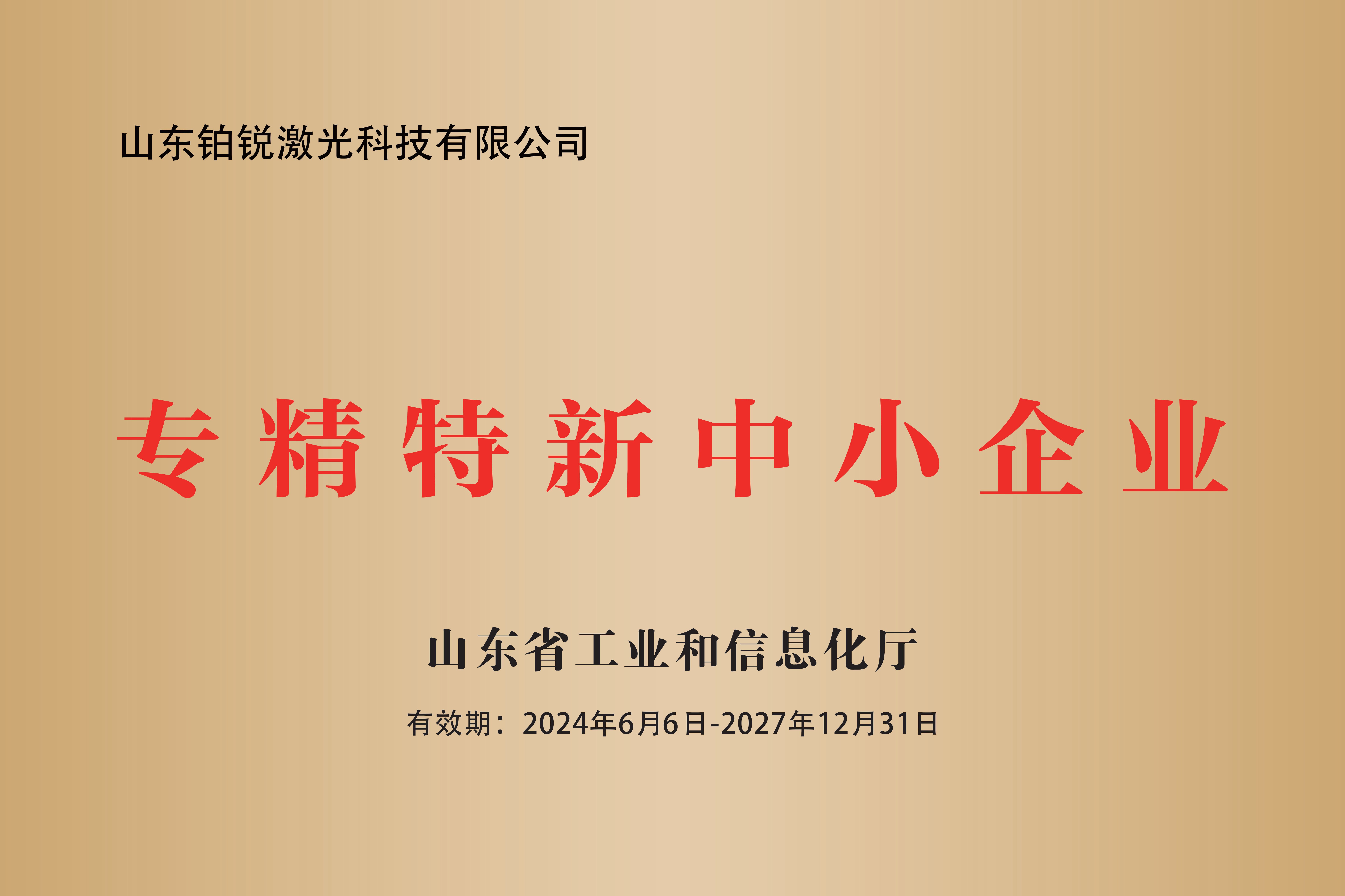 喜報！祝賀鉑銳激光榮獲省級“專精特新”企業稱號